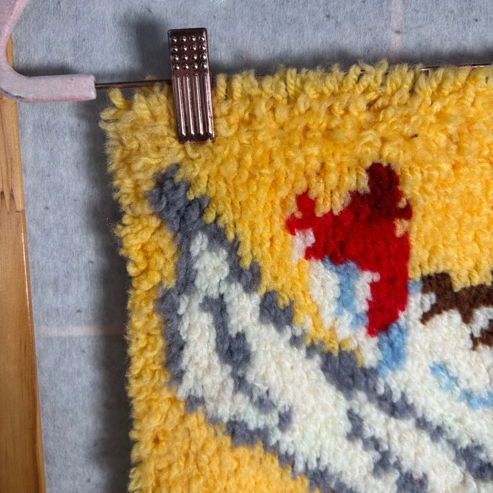 Handmade‎ Yellow Rug Hooking Art Square 12x12 Banana Split Ice Cream Sundae